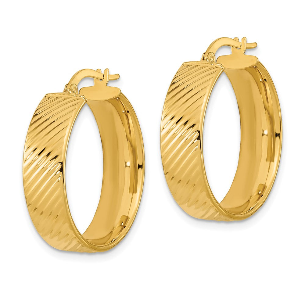 14K Gelbgold 8mm Poliert & Strukturiert Klappbar Creolen