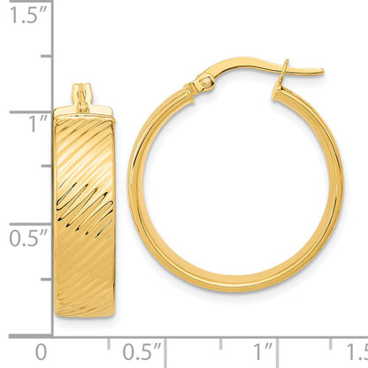14K Gelbgold 8mm Poliert & Strukturiert Klappbar Creolen