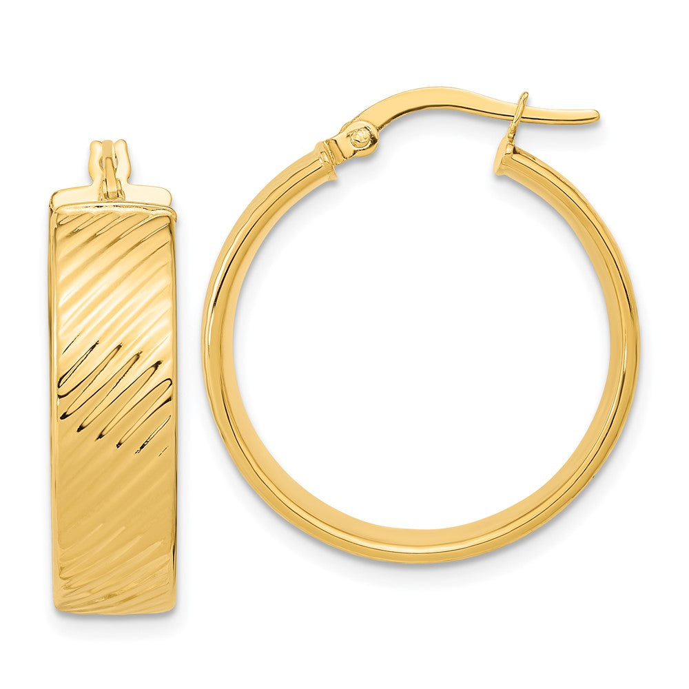 14K Gelbgold 8mm Poliert & Strukturiert Klappbar Creolen
