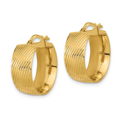 14K Gelbgold 8mm Poliert Strukturiert Klappbar Creolen