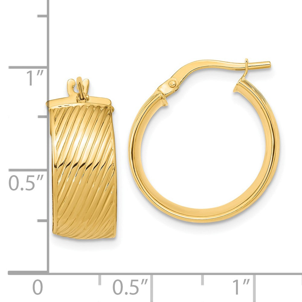 14K Gelbgold 8mm Poliert Strukturiert Klappbar Creolen
