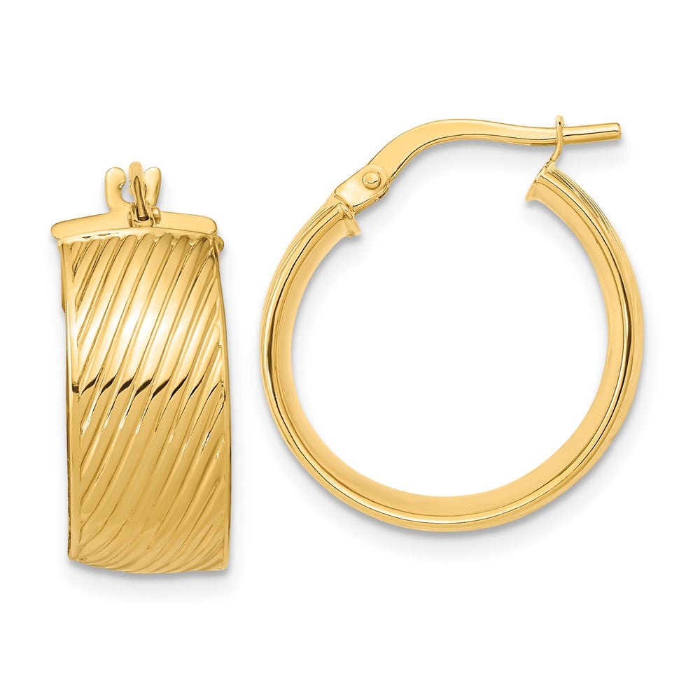 14K Gelbgold 8mm Poliert Strukturiert Klappbar Creolen