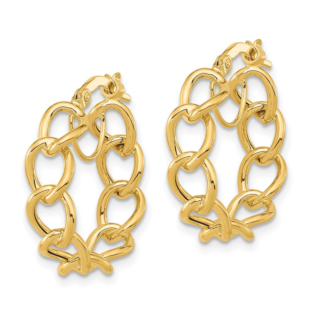 14K Gelbgold Poliert Ankerkette Glieder Kreis Creolen