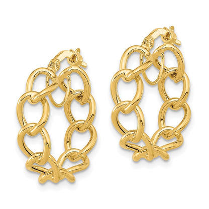14K Gelbgold Poliert Ankerkette Glieder Kreis Creolen