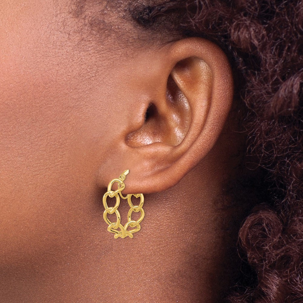 14K Gelbgold Poliert Ankerkette Glieder Kreis Creolen