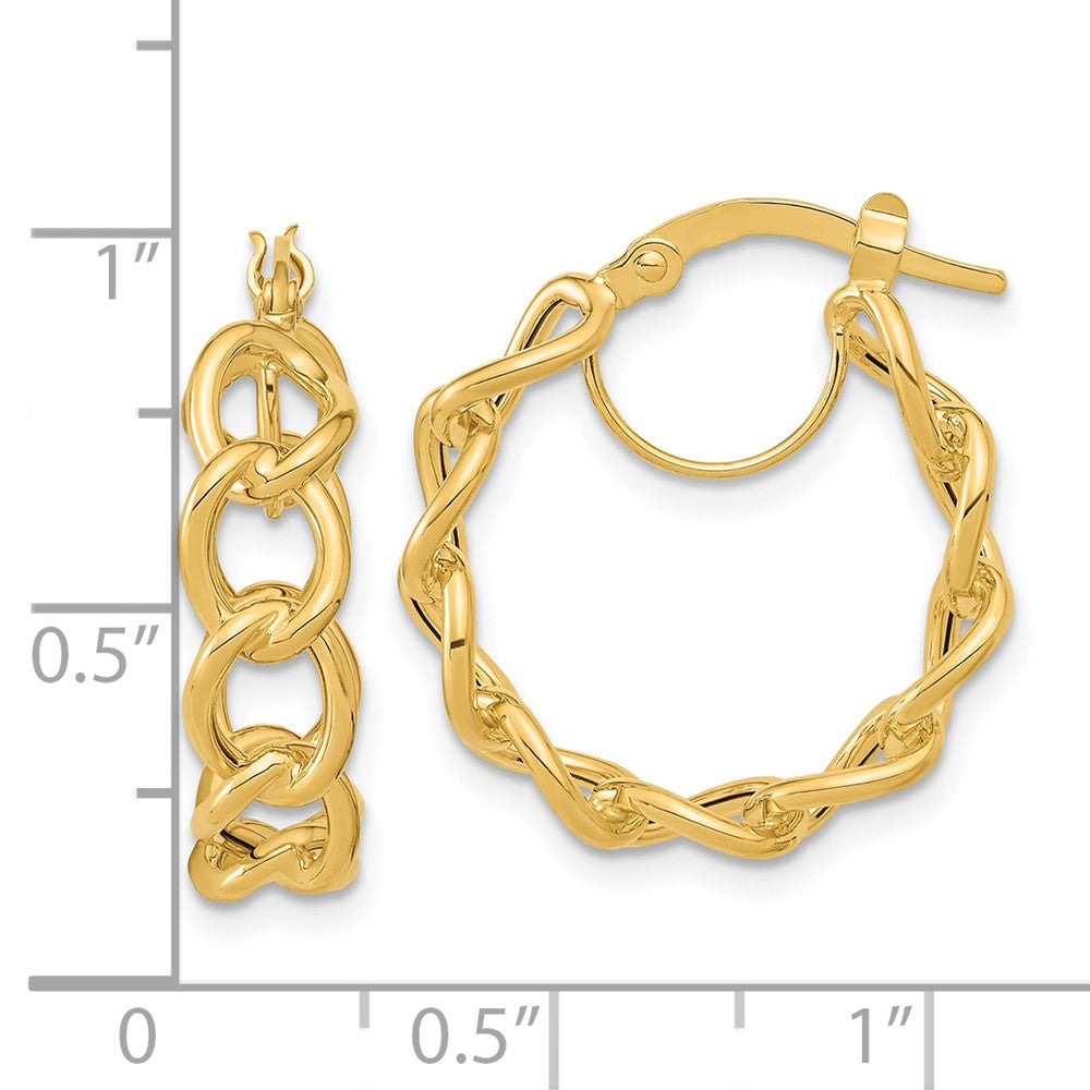14K Gelbgold Poliert Ankerkette Glieder Kreis Creolen