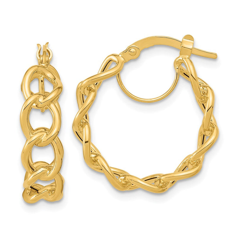 14K Gelbgold Poliert Ankerkette Glieder Kreis Creolen
