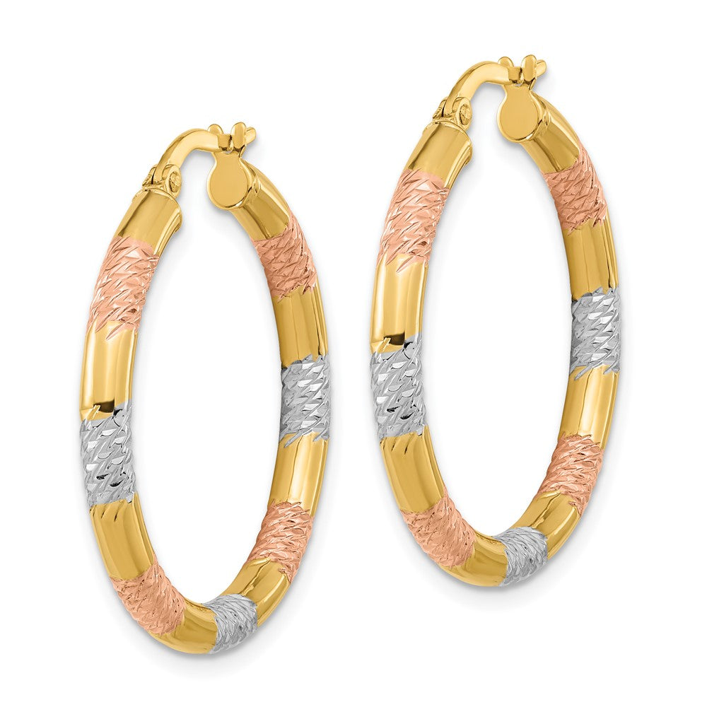 14K Gelb & Rhodium mit Rose und Weiß Diamantiert 3.0mm Creolen