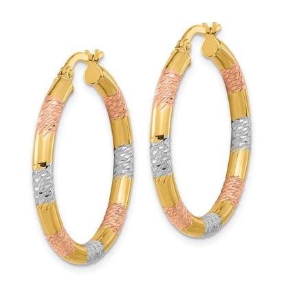 14K Gelb & Rhodium mit Rose und Weiß Diamantiert 3.0mm Creolen