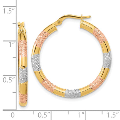 14K Gelb & Rhodium mit Rose und Weiß Diamantiert 3.0mm Creolen