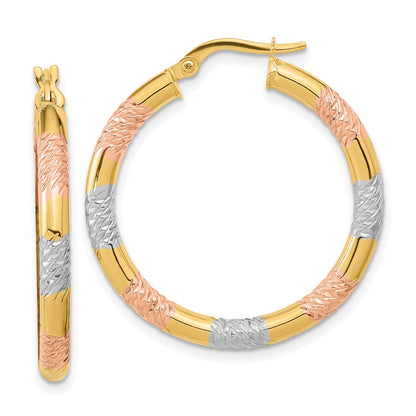 14K Gelb & Rhodium mit Rose und Weiß Diamantiert 3.0mm Creolen