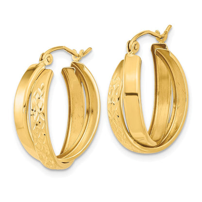 14K Gelbgold Poliert Diamantiert Gedreht Creolen