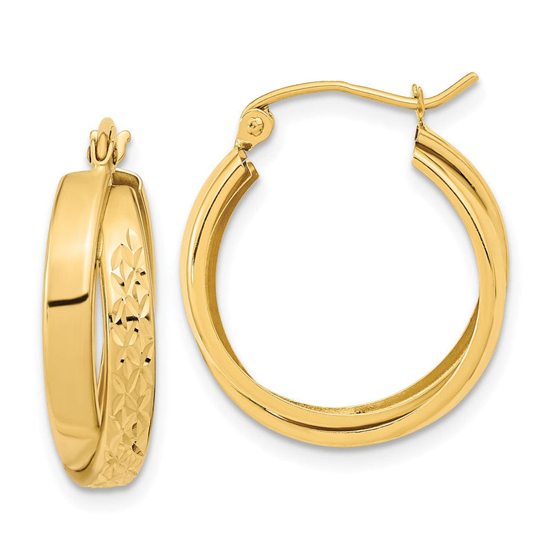14K Gelbgold Poliert Diamantiert Gedreht Creolen