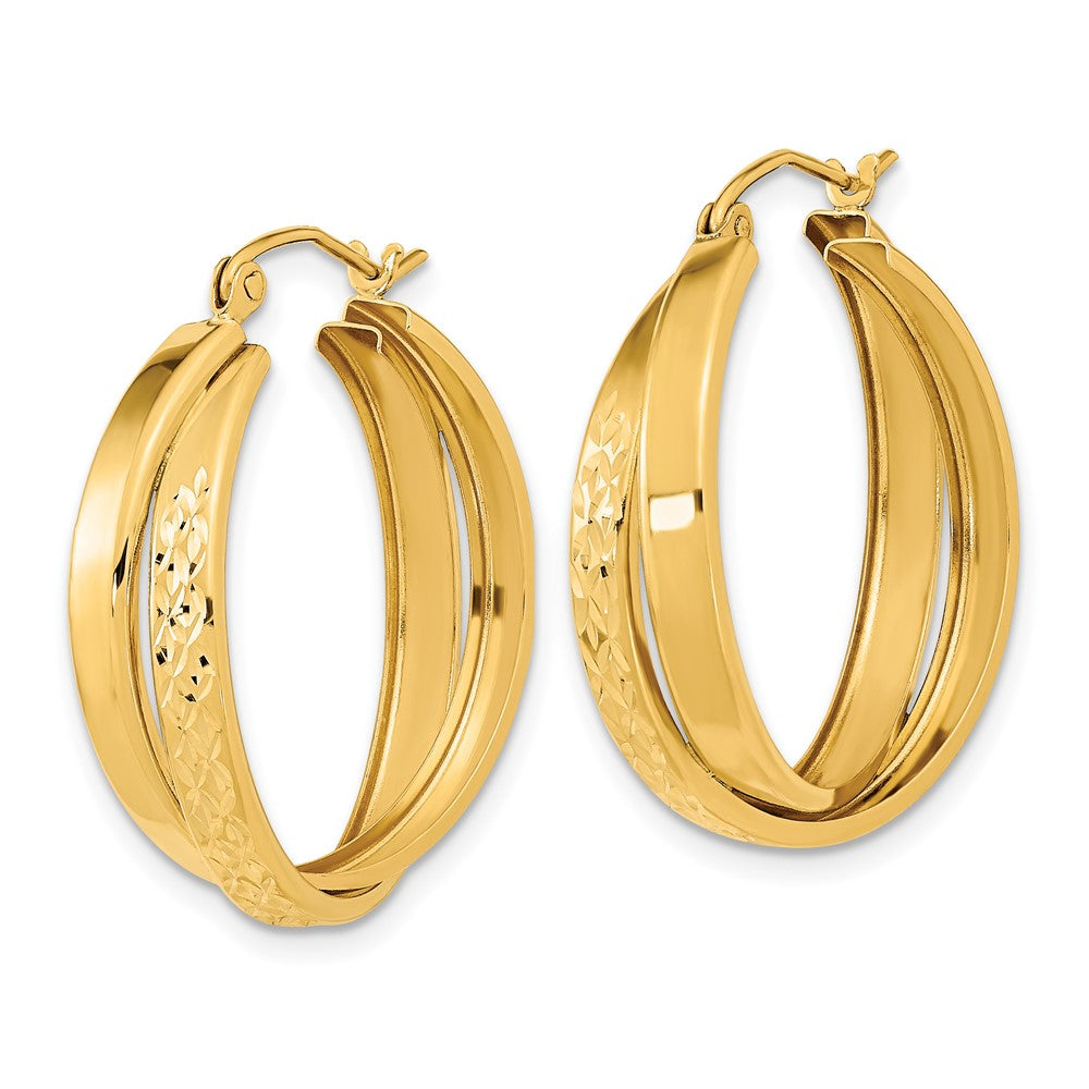14K Gelbgold Poliert Diamantiert Gedreht Creolen