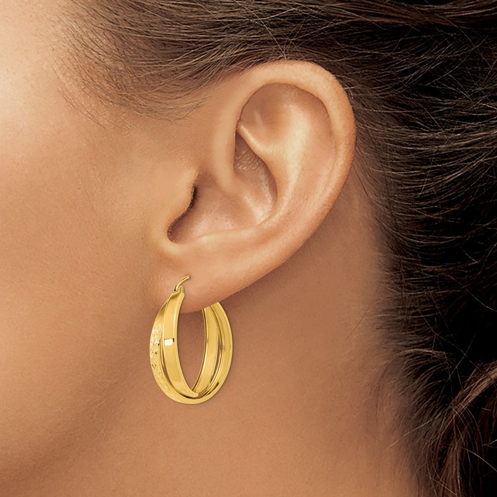 14K Gelbgold Poliert Diamantiert Gedreht Creolen