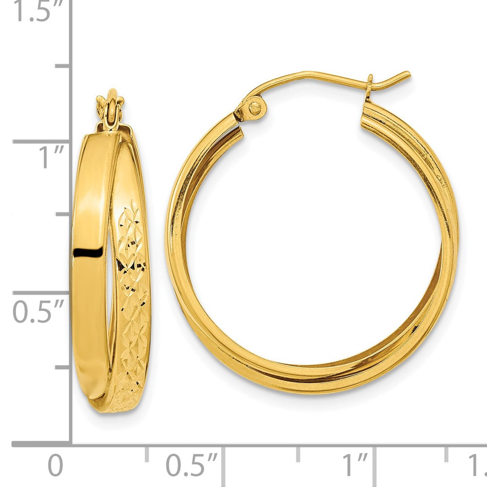 14K Gelbgold Poliert Diamantiert Gedreht Creolen