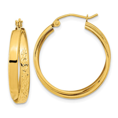 14K Gelbgold Poliert Diamantiert Gedreht Creolen