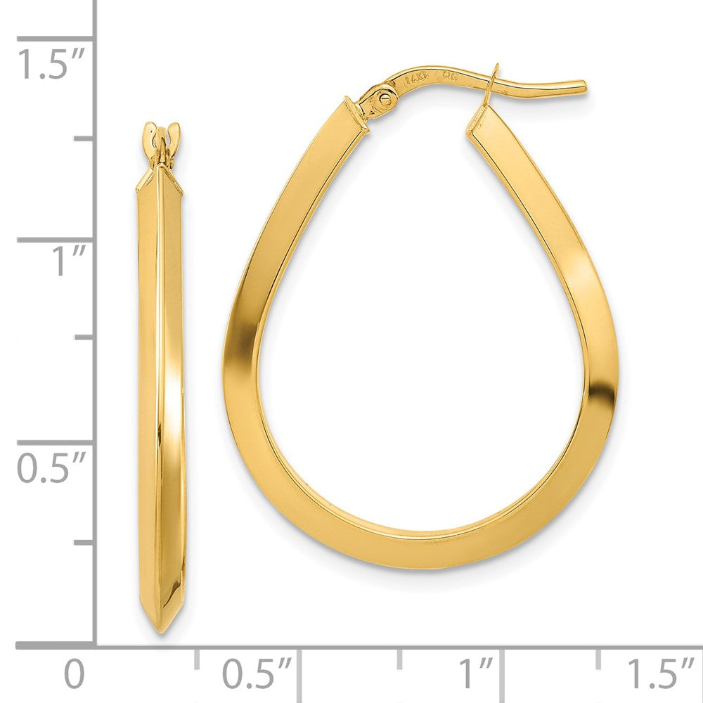 14K Gelbgold Poliert 2.75mm Messer Kante Tropfen Form Creolen