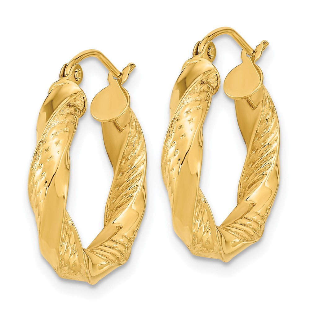 14K Gelbgold Poliert & Diamantiert Gedreht Creolen