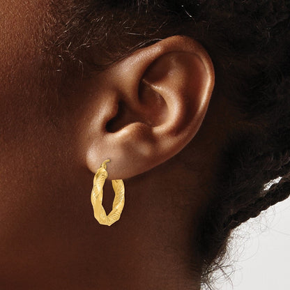 14K Gelbgold Poliert & Diamantiert Gedreht Creolen