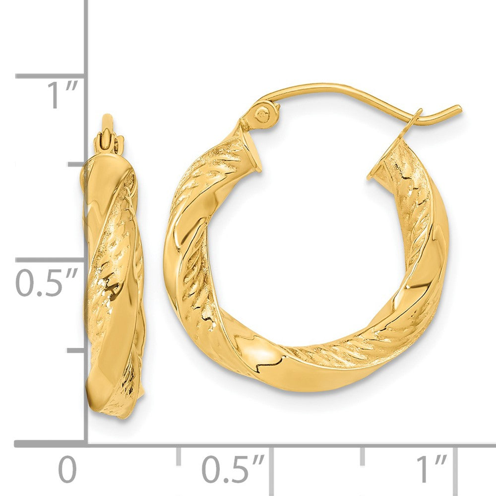 14K Gelbgold Poliert & Diamantiert Gedreht Creolen