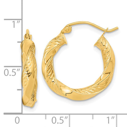 14K Gelbgold Poliert & Diamantiert Gedreht Creolen