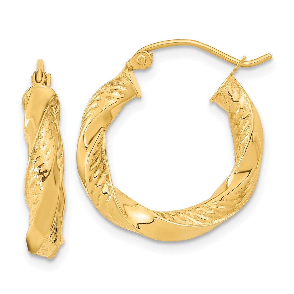 14K Gelbgold Poliert & Diamantiert Gedreht Creolen