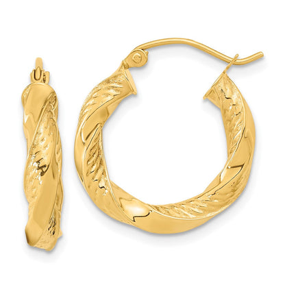 14K Gelbgold Poliert & Diamantiert Gedreht Creolen