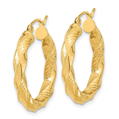 14K Gelbgold Poliert & Diamantiert Gedreht Creolen