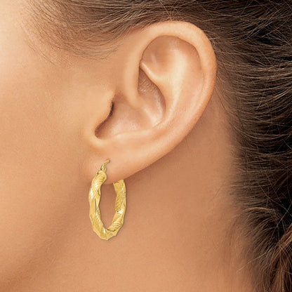 14K Gelbgold Poliert & Diamantiert Gedreht Creolen