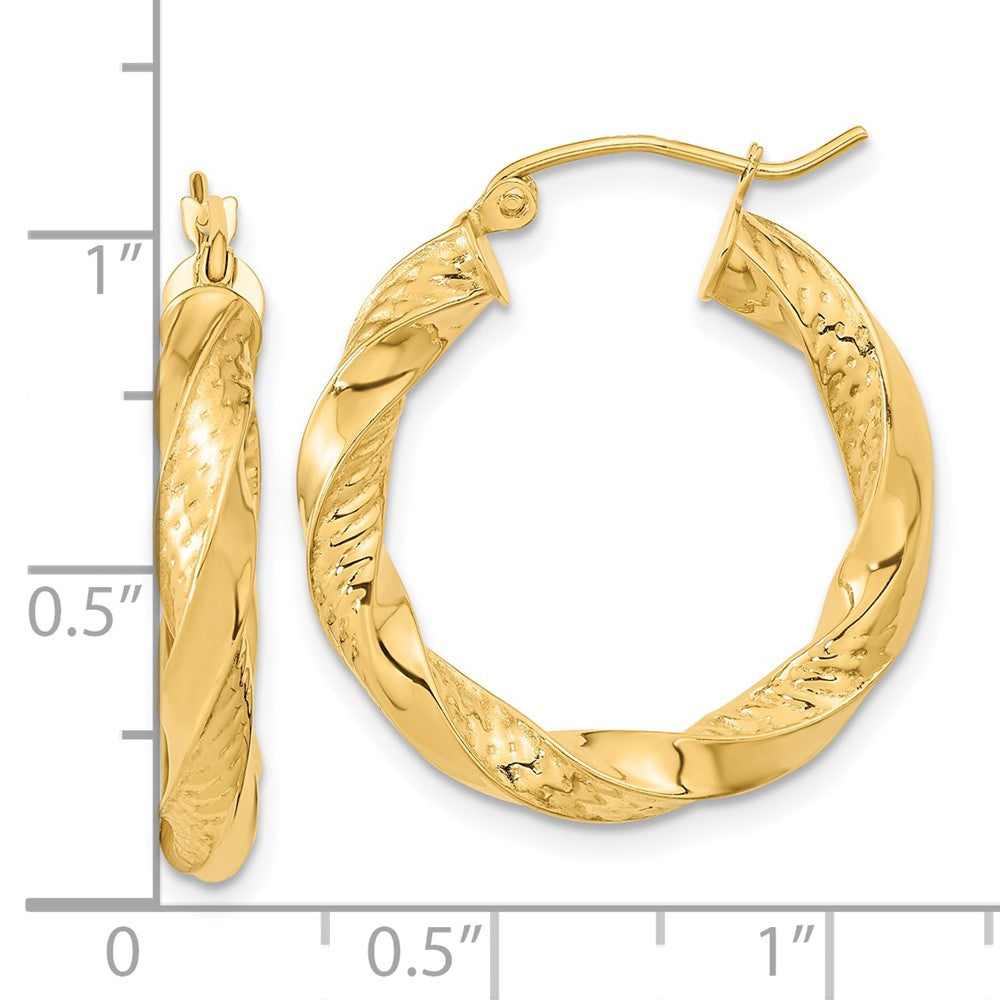 14K Gelbgold Poliert & Diamantiert Gedreht Creolen