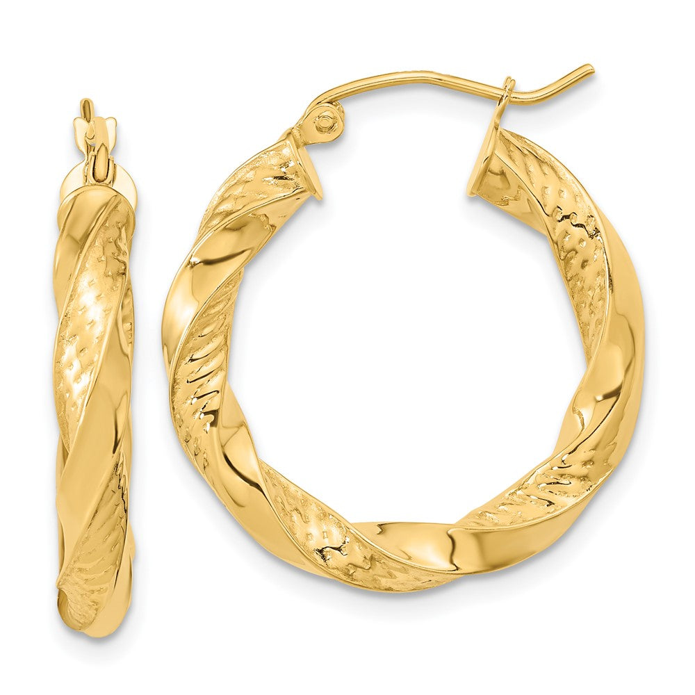 14K Gelbgold Poliert & Diamantiert Gedreht Creolen