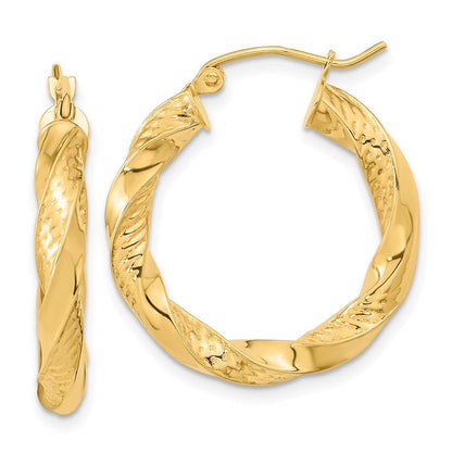 14K Gelbgold Poliert & Diamantiert Gedreht Creolen