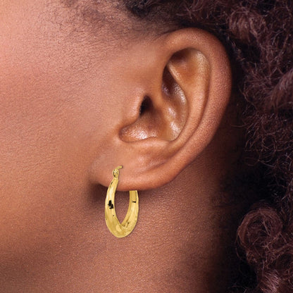 14K Gelbgold Poliert Diamantiert Creolen