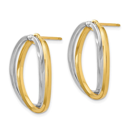 14K Bicolor Poliert Versatile Oval Ohrstecker