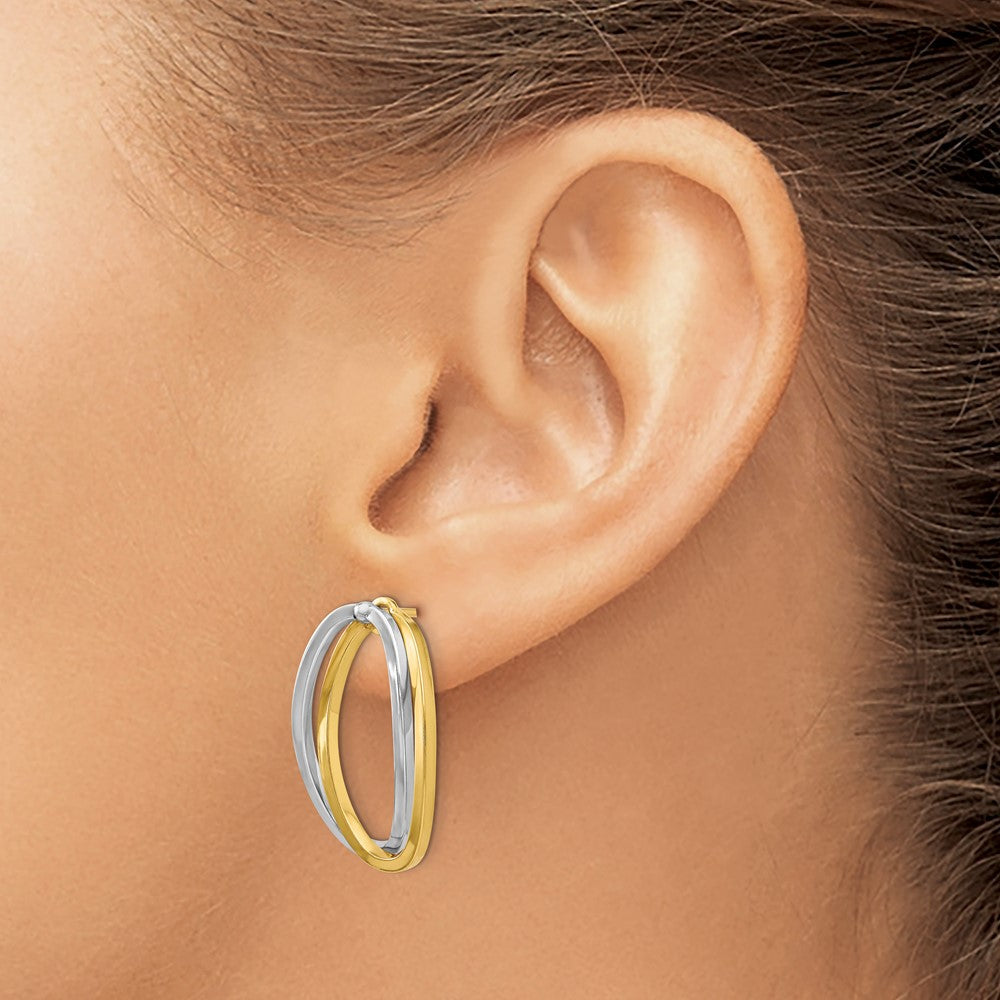 14K Bicolor Poliert Versatile Oval Ohrstecker