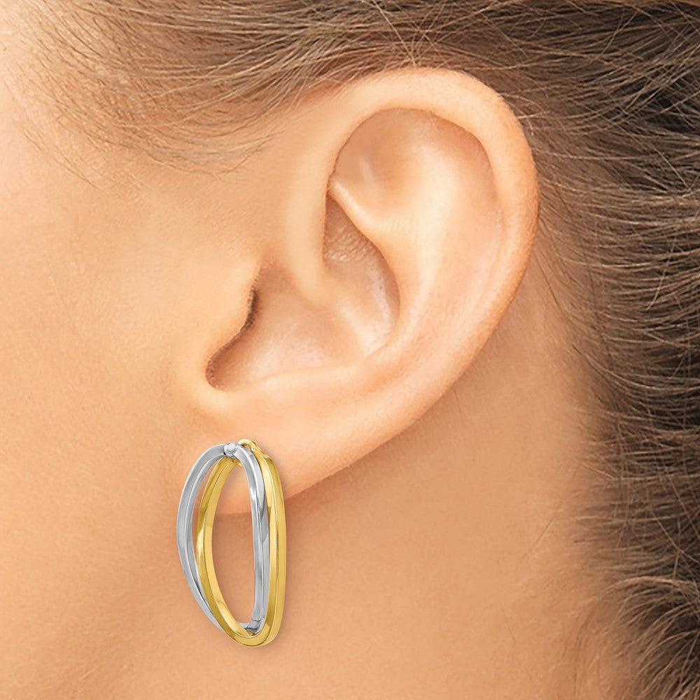 14K Bicolor Poliert Versatile Oval Ohrstecker