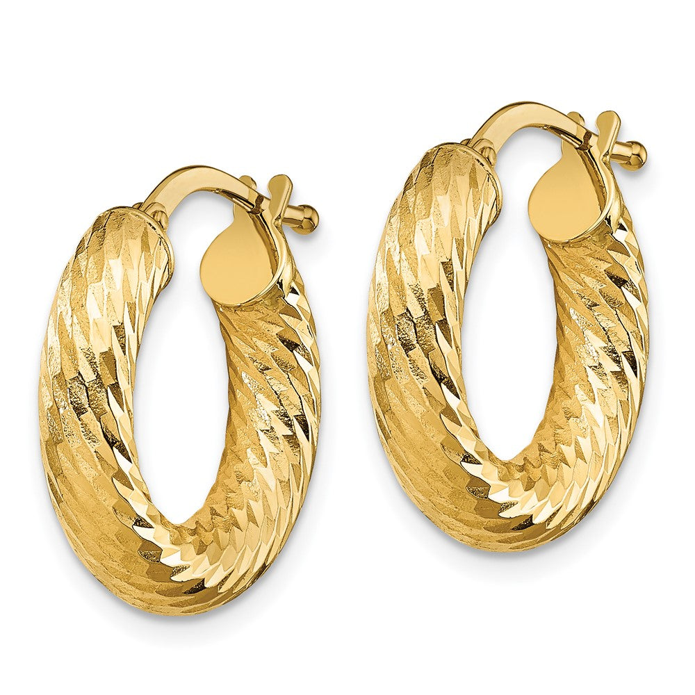 14K Gelbgold 4x10mm Diamantiert Rund Creolen
