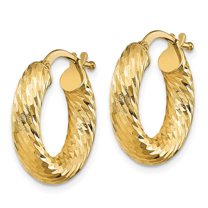 14K Gelbgold 4x10mm Diamantiert Rund Creolen