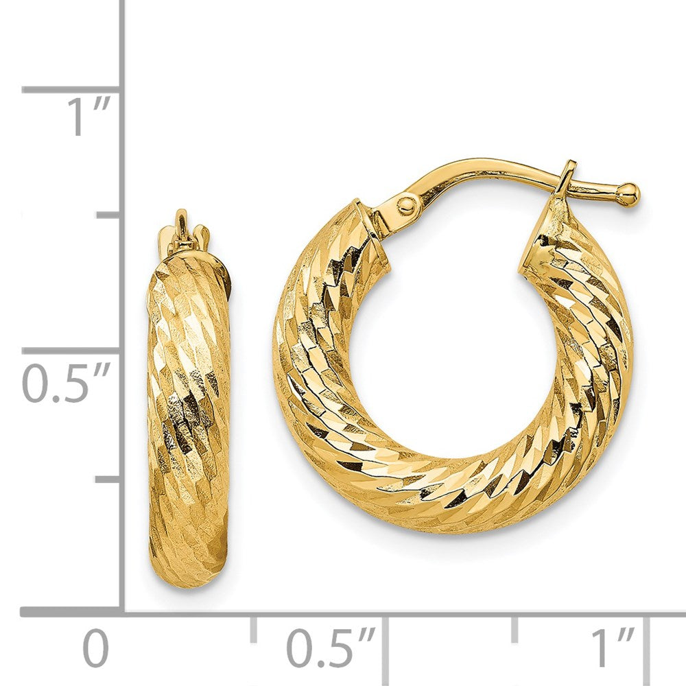 14K Gelbgold 4x10mm Diamantiert Rund Creolen