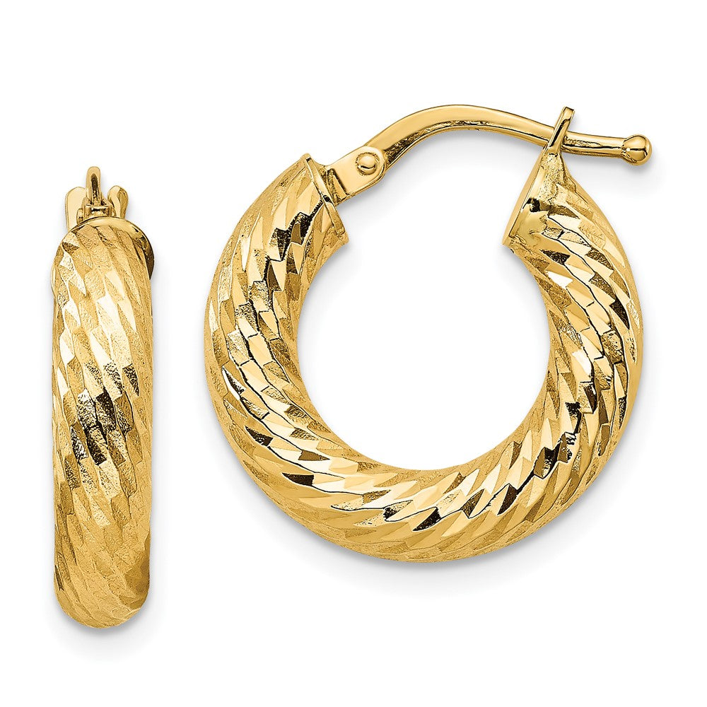 14K Gelbgold 4x10mm Diamantiert Rund Creolen