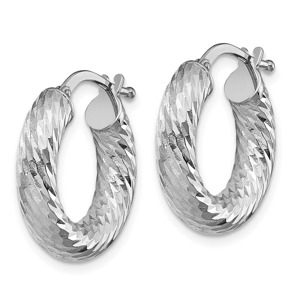 14K Weißgold 4x10mm Diamantiert Rund Creolen