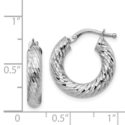14K Weißgold 4x10mm Diamantiert Rund Creolen