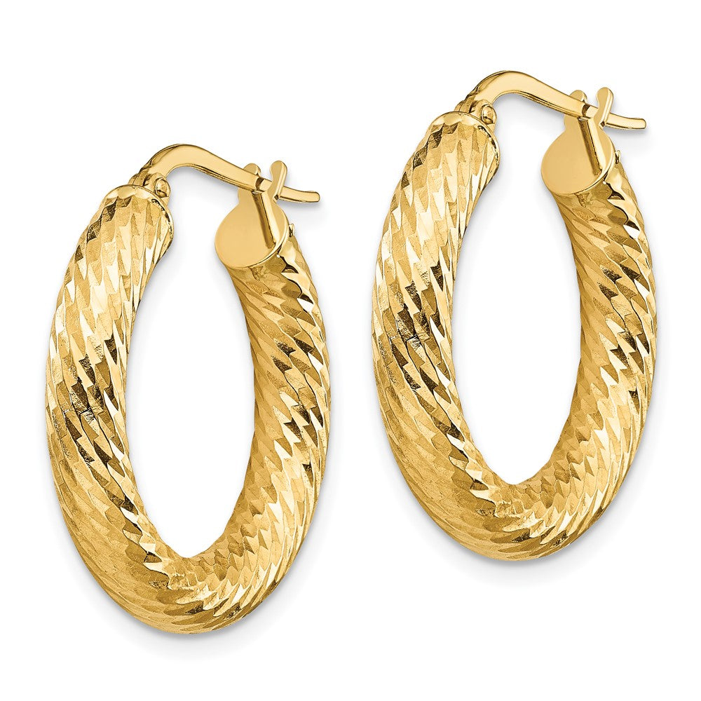 14K Gelbgold 4mm Poliert Diamantiert Rund Creolen
