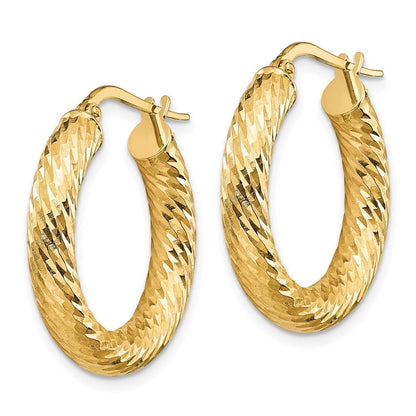 14K Gelbgold 4mm Poliert Diamantiert Rund Creolen