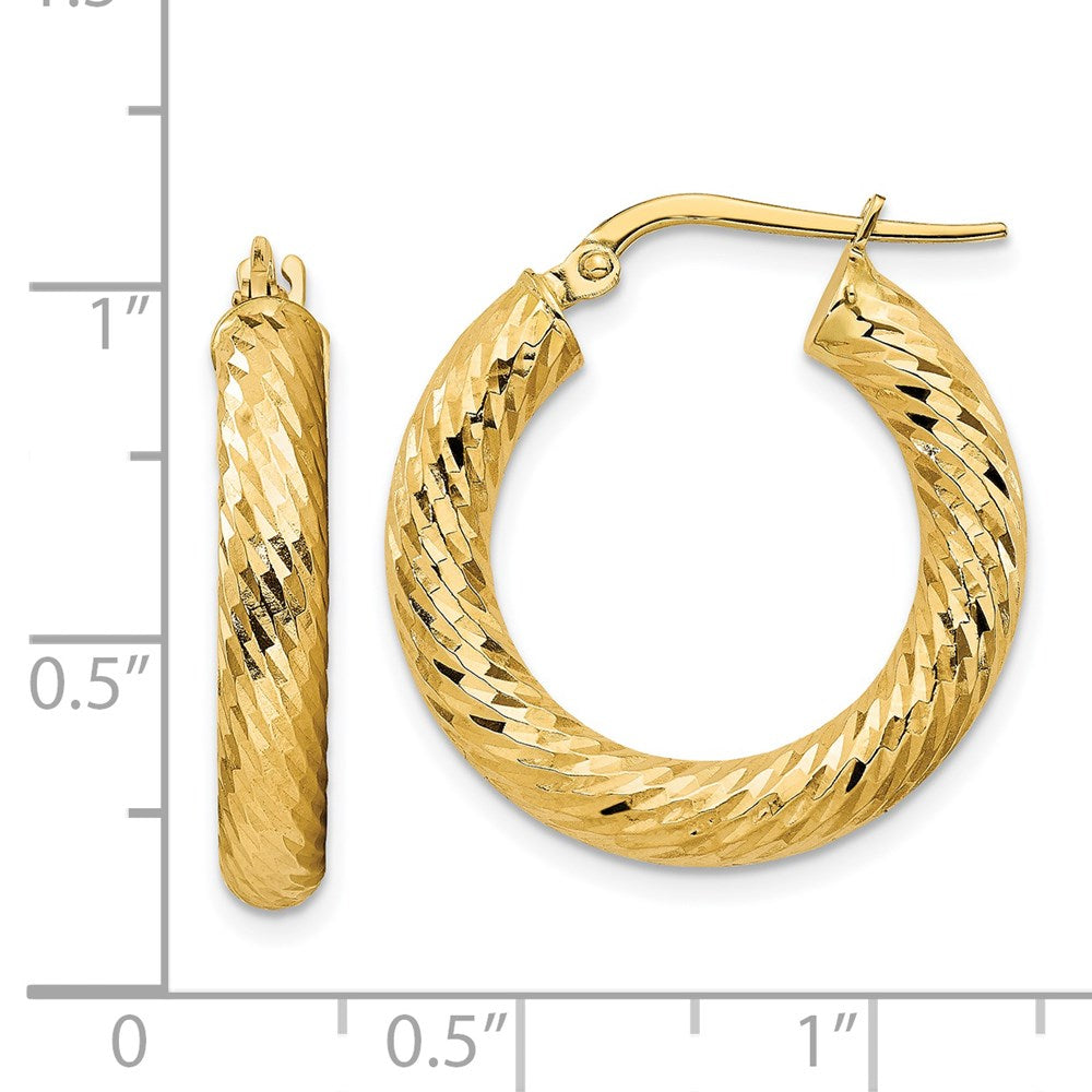 14K Gelbgold 4mm Poliert Diamantiert Rund Creolen