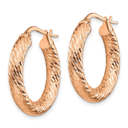 14K Roségold 4mm Poliert Diamantiert Rund Creolen