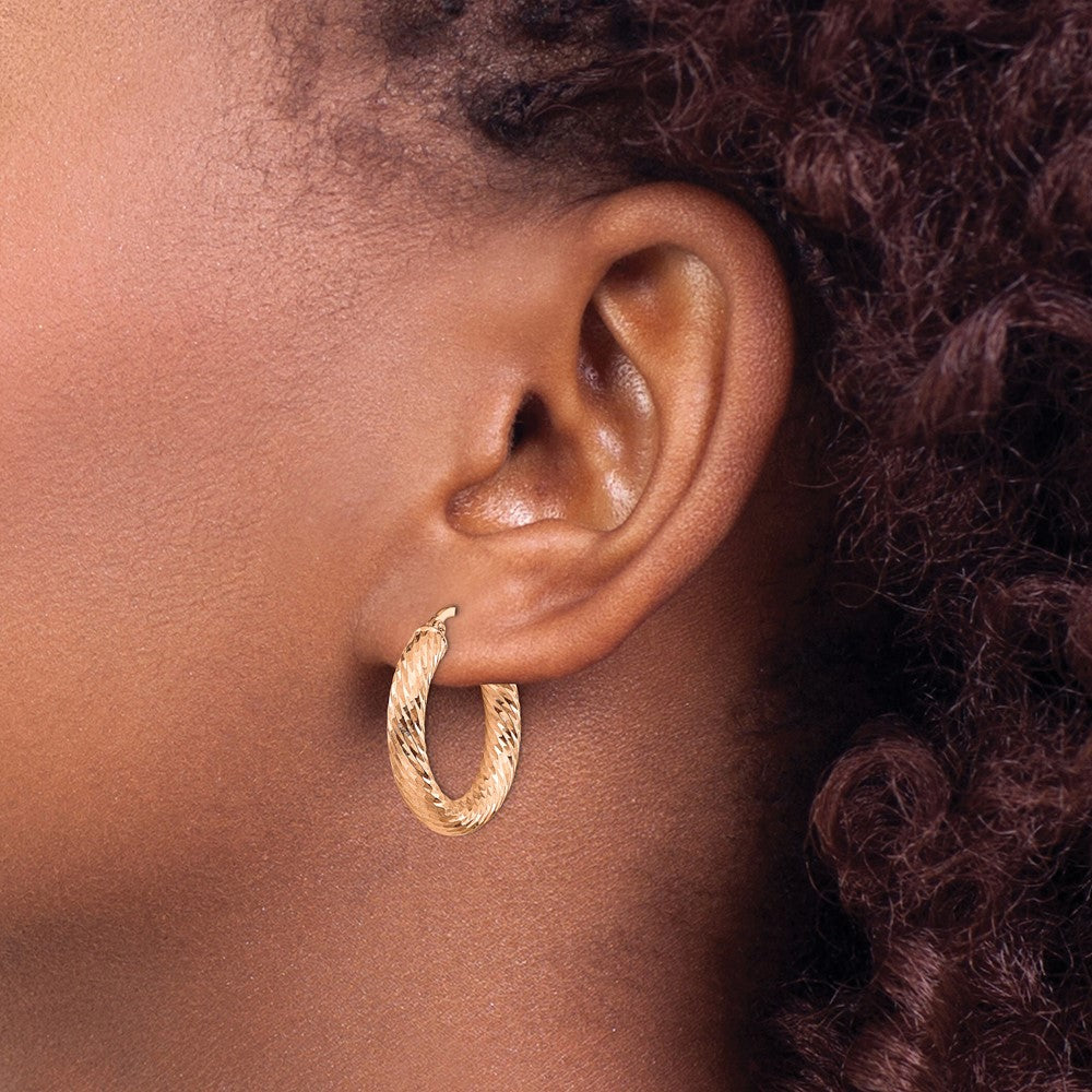 14K Roségold 4mm Poliert Diamantiert Rund Creolen