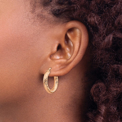 14K Roségold 4mm Poliert Diamantiert Rund Creolen