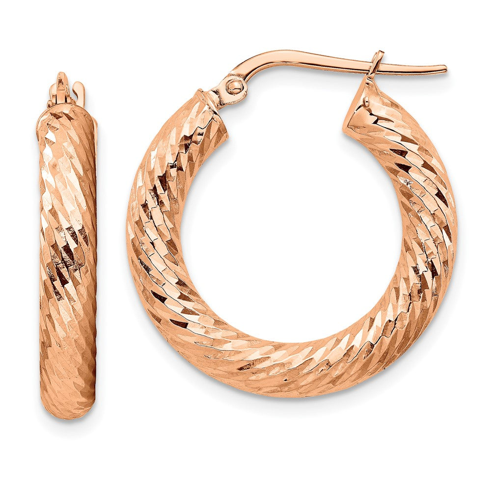 14K Roségold 4mm Poliert Diamantiert Rund Creolen
